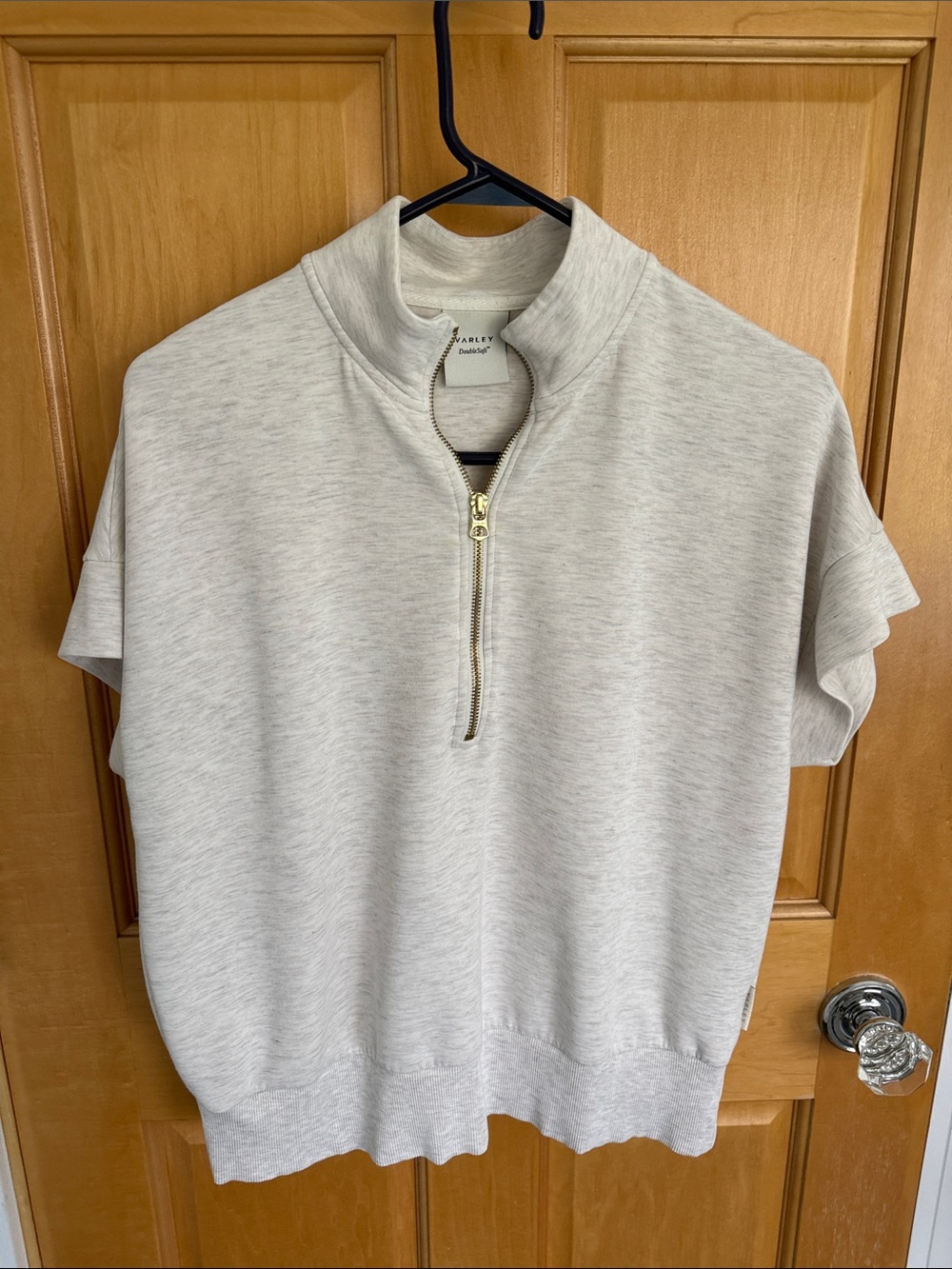 Varley Short Sleeve Half-Zip Sweatshirt in beige